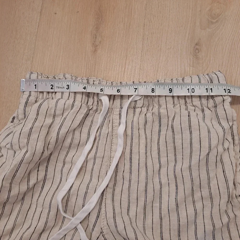 H&M Cream Black Stripes 100% Linen Coastal Lightweight Beachy Jogger Pants Sz XS